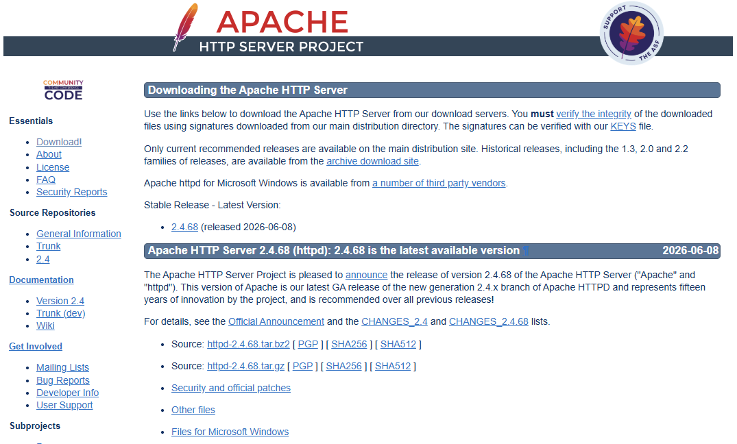 Apache HTTP Serverの画面