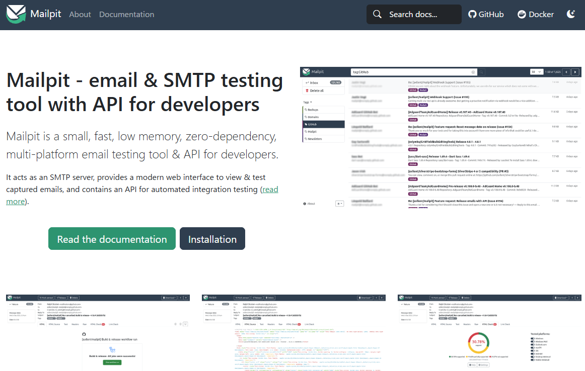 Mailpitの公式サイト画面