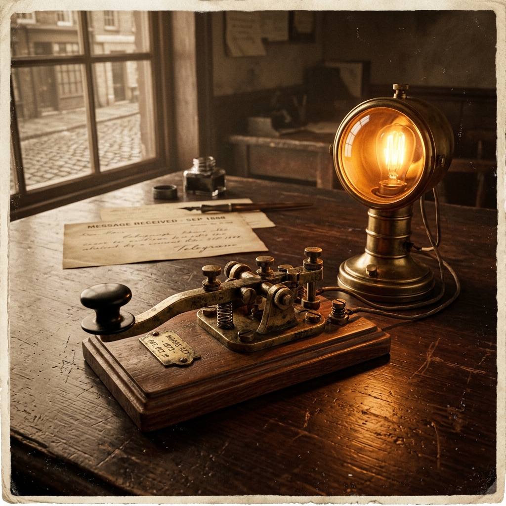 Antique Telegraph Key and Lamp
